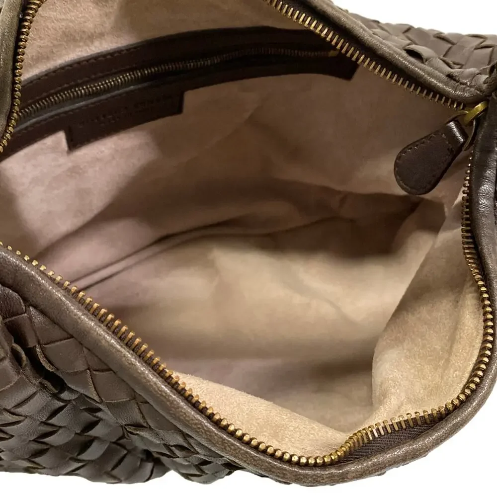 Bottega Veneta Medium Veneta bag Handbag 115653 Dark Brown Beige Leather Canvas